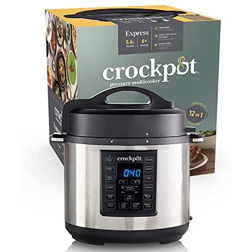Crockpot Olla Multicooker Express | Para todo tipo de recetas: cocción lenta, cocción rápida a presión | Con varios ajustes, sellar/saltear, vapor y yogur | 5.6 litros | Acero inoxidable Negro